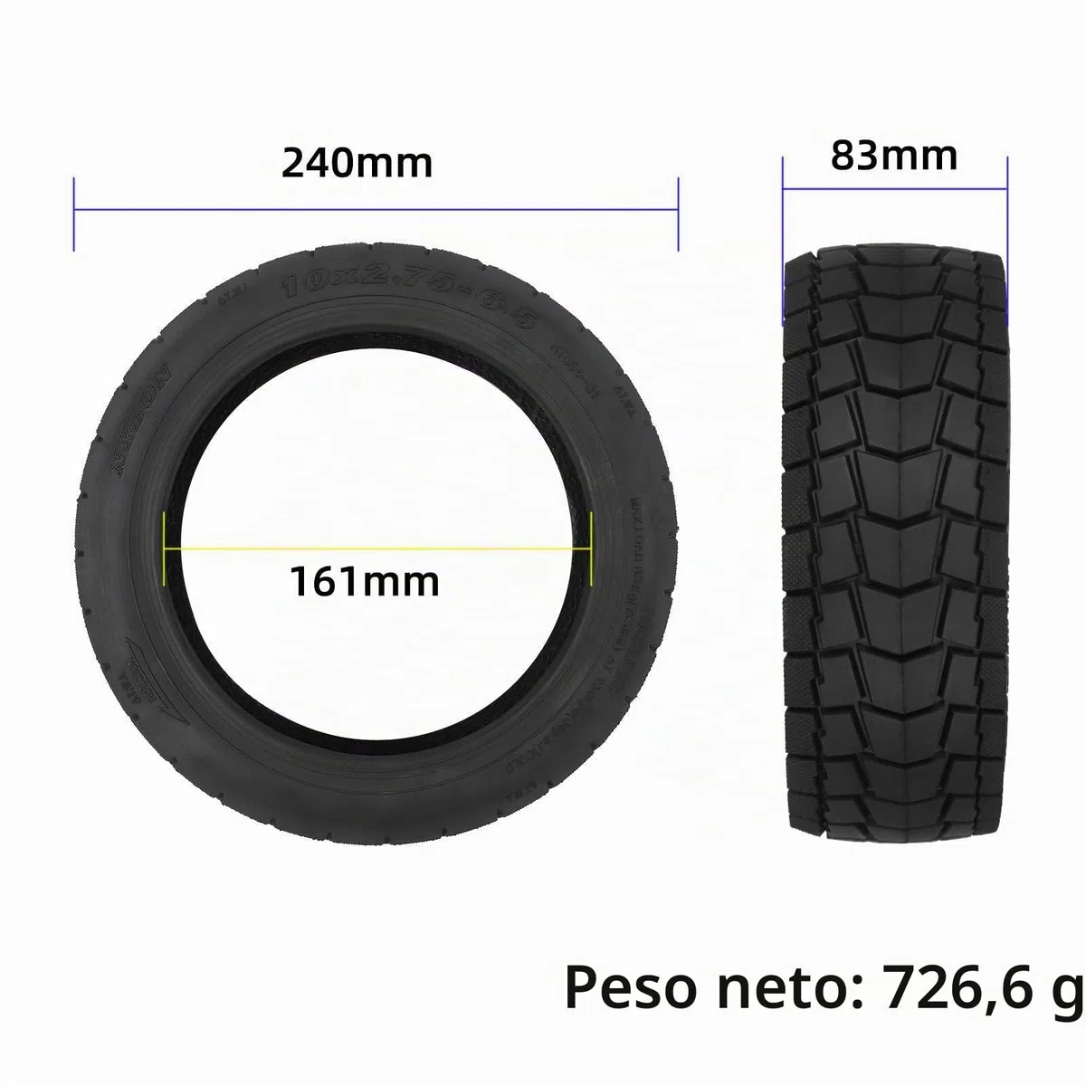 10x2,75-6,5 Offroad Tubeless Neumáticos de Repuesto para KuKirin G3,KuKirin G2 Master,Speedway 5, Dualtron 3, Hover-1 Alpha, Gotrax G4 Patinete Eléctrico Tubeless Neumáticos Antipinchazos