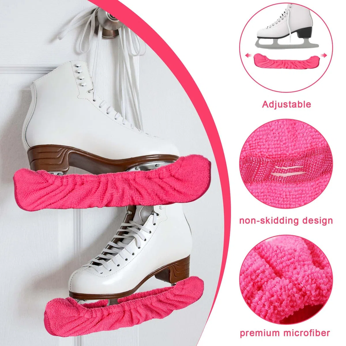 NQEUEPN Protectores Patines sobre Hielo Empapadores y Toalla Kit, Suaves Funda Cuchillas Patines Hielo Duro Protectores para Patines Accesorios para Patines Artísticos para Hombres Mujeres (Rosa)