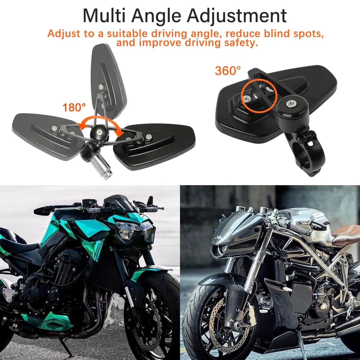 Motocicleta Espejos Laterales de Extremo de Barra,7/8 "22 mm Aleación de Aluminio Espejos Retrovisores del Manillar para Scooter Cruiser Sport Bike(Negro)