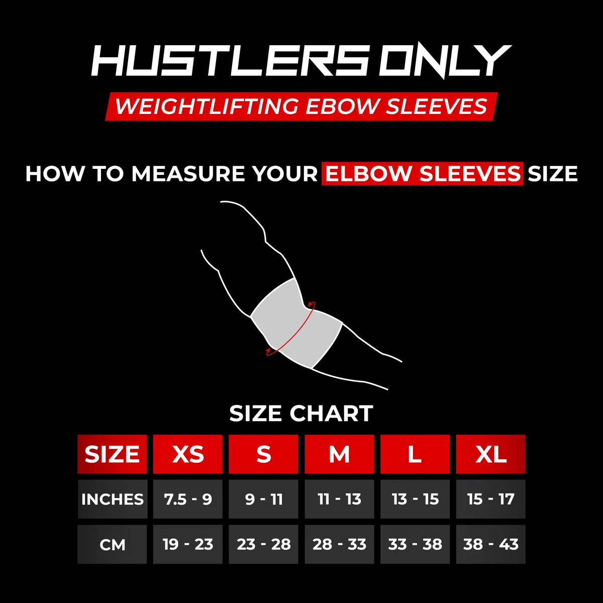 Hustlers Only Coderas de Compresión Neopreno 5 mm para Levantamiento de Pesas – Alivio del Dolor Articular, Soporte de Codo para Gimnasio, Fitness y Entrenamiento (XS, Negro)