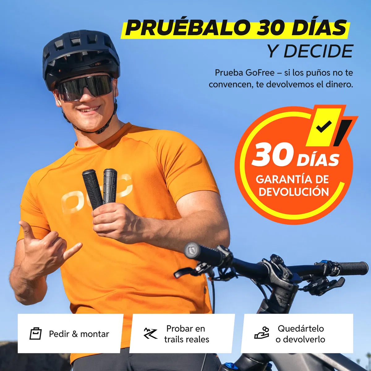 Alphatrail GoFree puños Bicicleta MTB para Bici & e-Bike, Grip Trail con amortiguación, puños MTB Lock-on 22,2 mm, 1 par, 120 g, puños para Bicicleta Trail & Tour