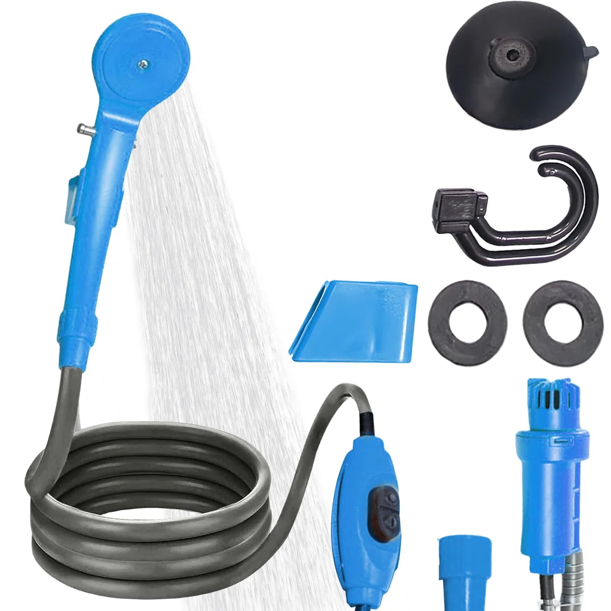 Ducha portátil de camping, ducha de camping, 12 V, enchufe de encendedor de cigarrillos, ducha de camping al aire libre portátil con bomba sumergible, ducha al aire libre con cabezal de ducha para
