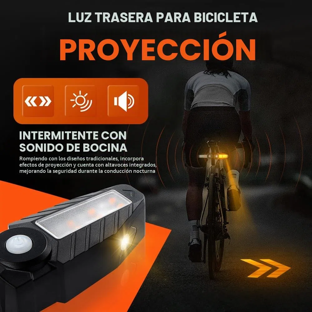 Luz Trasera Bicicleta con Proyección Recargable USB-C Luces Intermitentes Bicicleta Electrica con Control Remoto 150 Lúmenes IPX4 Luz Direccionales para Bicicleta, 5 Modos