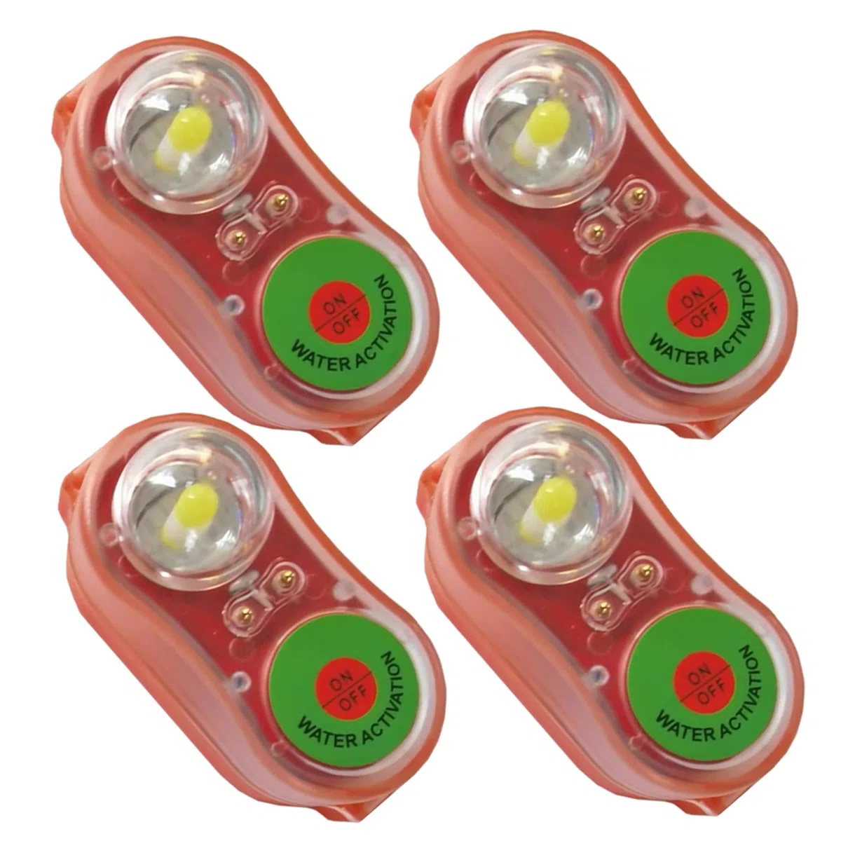 Paquete de 4 Luces de Emergencia activadas por Agua para Chaleco Salvavidas para Adultos - Luz de Chaleco Salvavidas aprobada 150N, Naranja Rojo