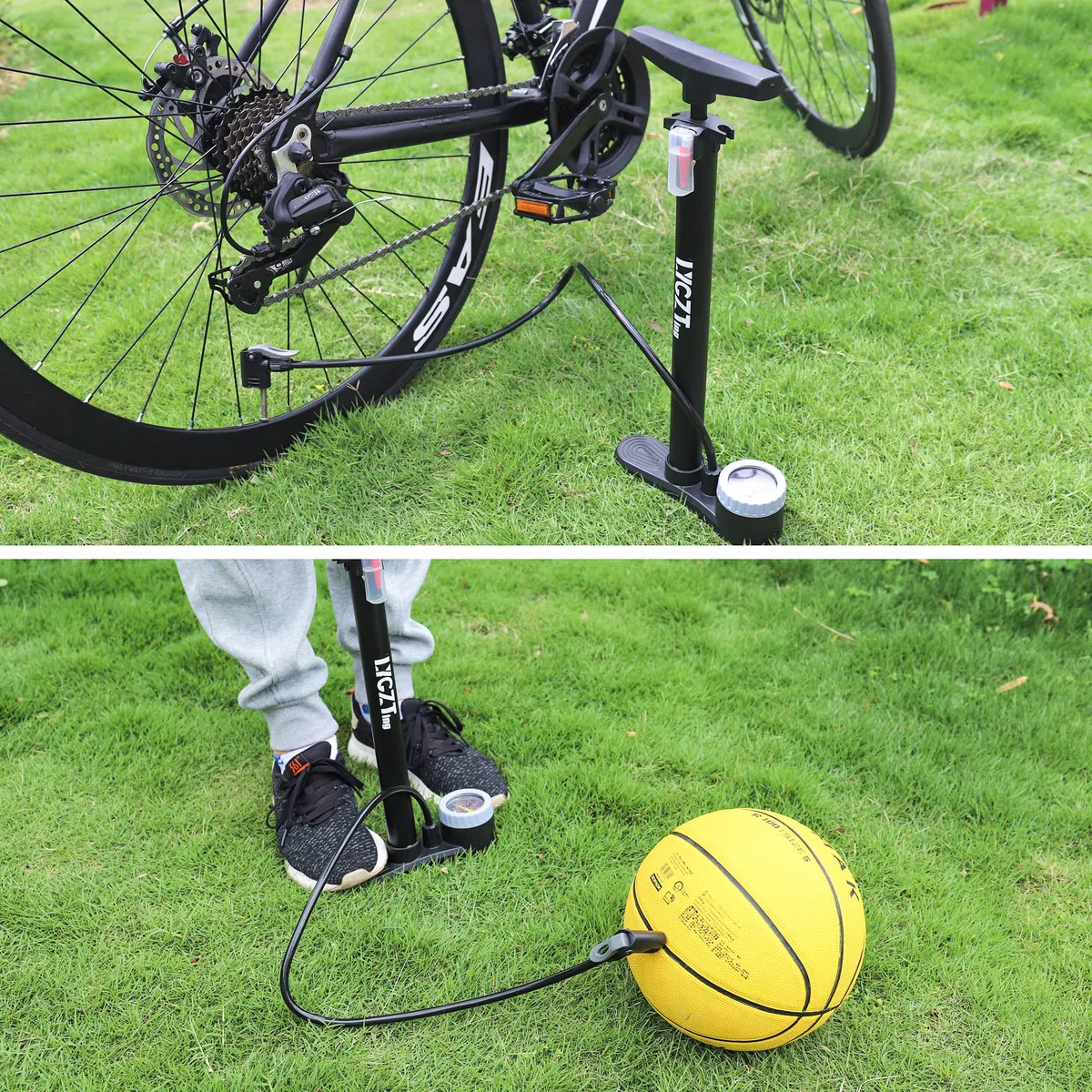 Bomba de Bicicleta con manómetro, Bomba de Suelo para Bicicleta LYGZTing con válvulas Presta y Schrader, Bomba de Bicicleta máxima de 160 PSI para neumáticos de Bicicleta, Bicicleta de Carretera MTB,