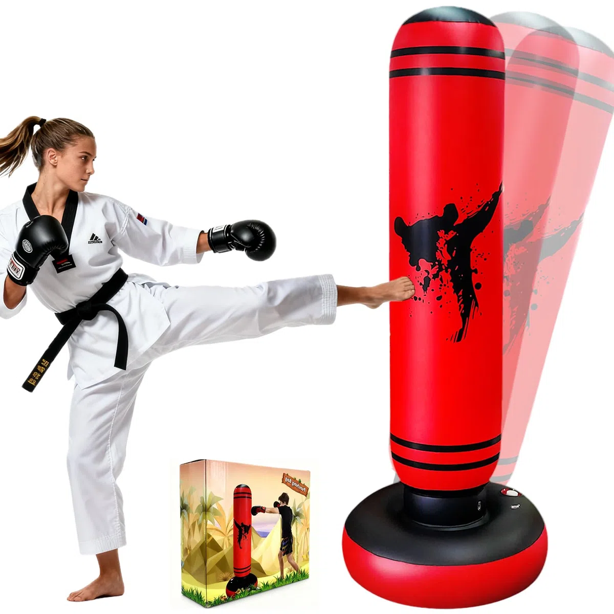 Saco de Boxeo Adolescente 14 Años o más Saco de Boxeo de Pie, Bolsa de Boxeo Inflable Estable para Karate, Kickboxing, MMA, Regalo Ideal para Adolescente