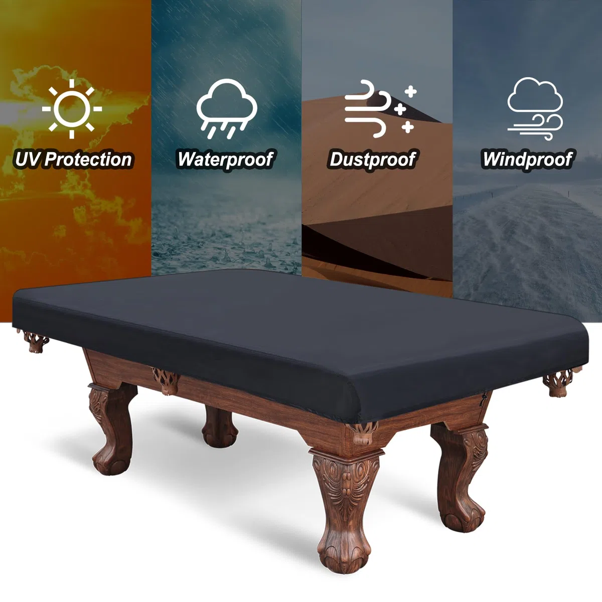 PATIKIL 7 Pies Billar Pool Mesa Cubierta, Impermeable Exterior Interior 420D Poliéster Polvo Prueba Billar Mesa Protección para Billar Mesa, Negro