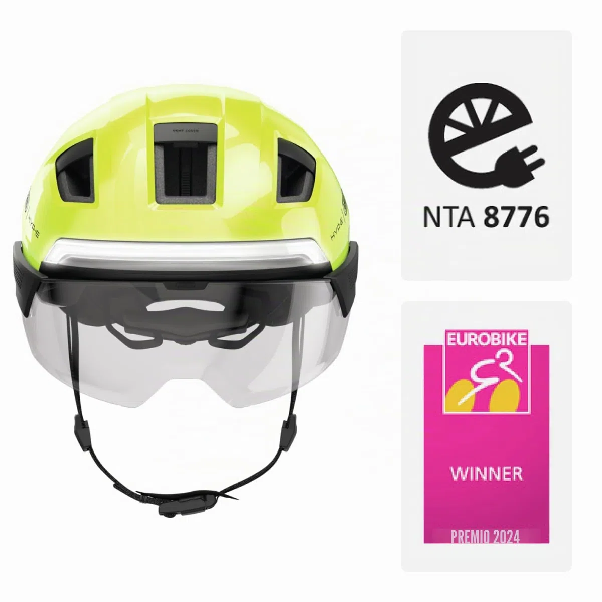 ABUS HYP-E B.Lace - Casco de Bicicleta con luz Delantera, Trasera y Intermitente y luz de Freno inalámbrica activable - con Visera y Orejeras - para Bicicleta eléctrica y S-Pedelec