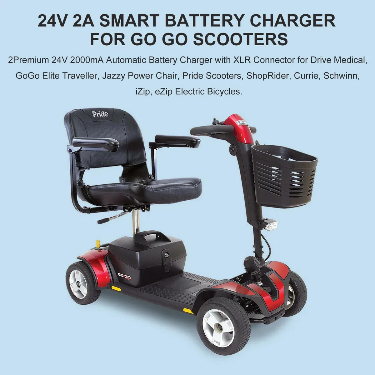 Cargador XLP de 29,4V 24V y 2A con 3 Pines para Scooters eléctricos Premium, sillas de Ruedas, Go-Go Elite Traveller, Jazzy Power Chair, Pride Mobility, ShopRider, Ezip D-Rive Medical, Bladez y Elite