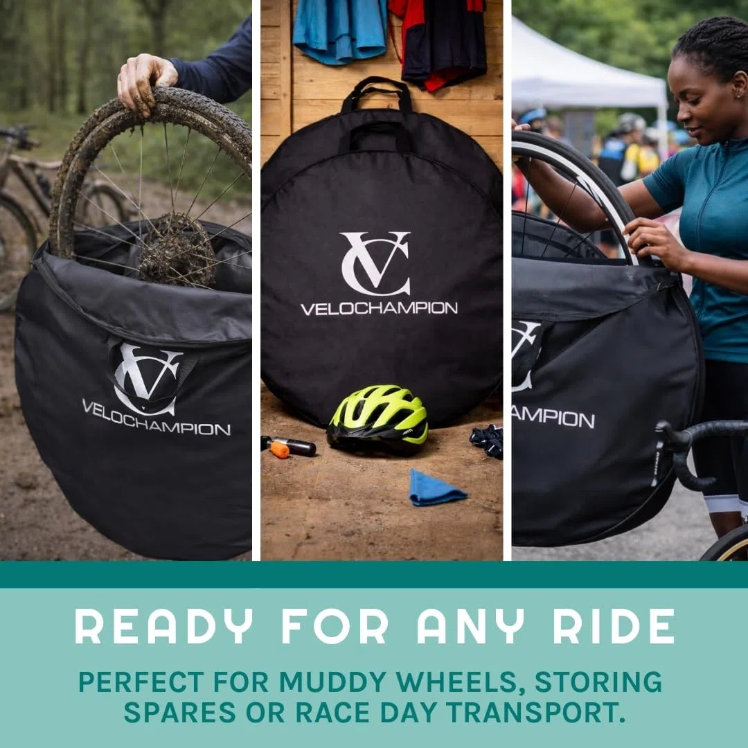 VeloChampion Funda Impermeable para Almacenamiento de Ruedas de Bicicleta | Montaña, Carretera, Gravel o BMX Infantil | 650b, 700c, 16”, 20”, 24”, 26”, 27.5”, 29” Estuche de Transporte y Viaje