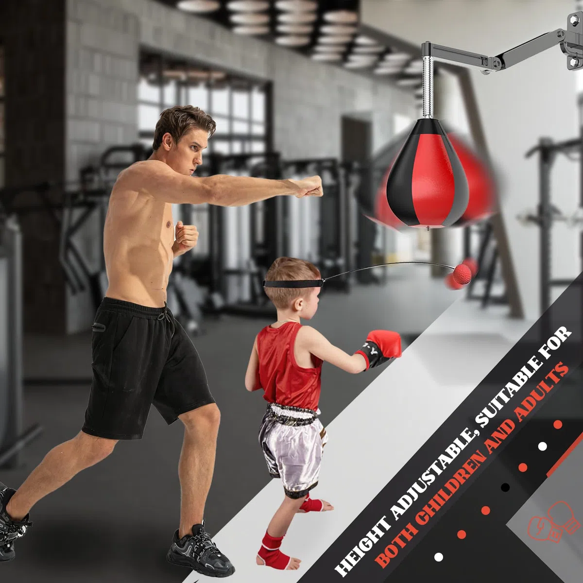 Joellfuner Speed Punchingball, Speed Ball Colgante con Soporte, Altura Ajustable y Plegable, Saco de Boxeo Colgante para Niños y Adultos, Pera de Boxeo para Entrenamiento en el Gimnasio, Hogar