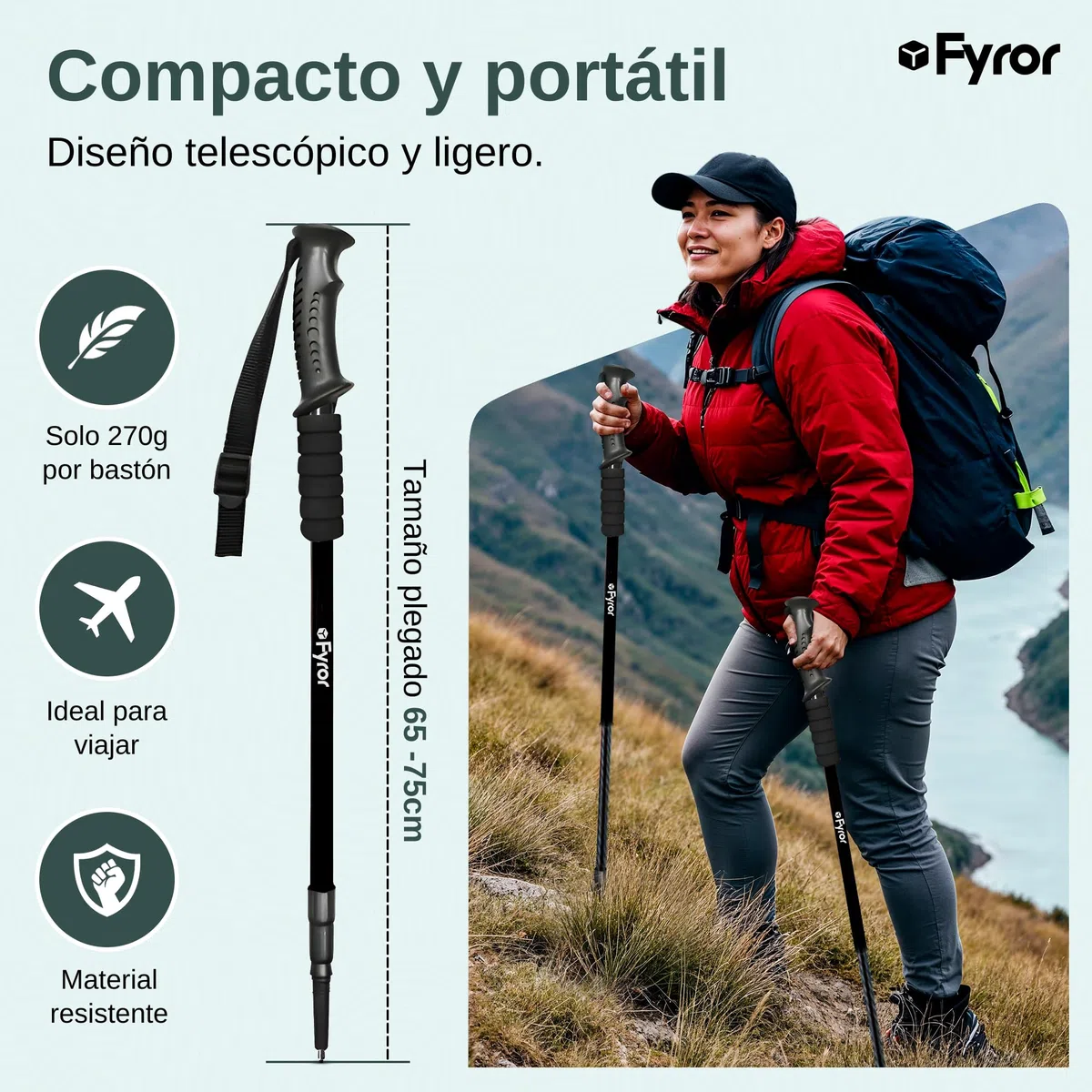 2 Pcs Bastones Trekking Telescopicos 62-135cm con Sistema Anti-Shock. Incluye Bolsa y Accesorios. Palos Senderismo, Ideales para el Camino de Santiago. Bastones Trail Running.