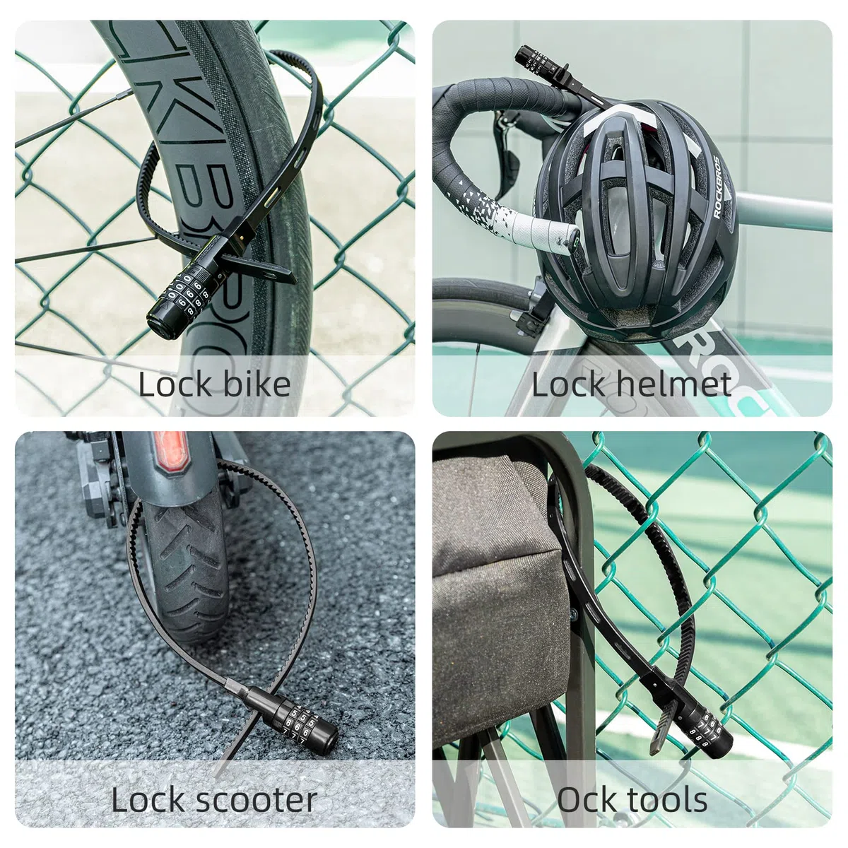 ROCKBROS Candado de Combinación con 3 Dígitos para Casco Moto, Candado de Cable Pequeño y Portátil para Bicicletas Cochecitos Maletas, 54 cm Negro