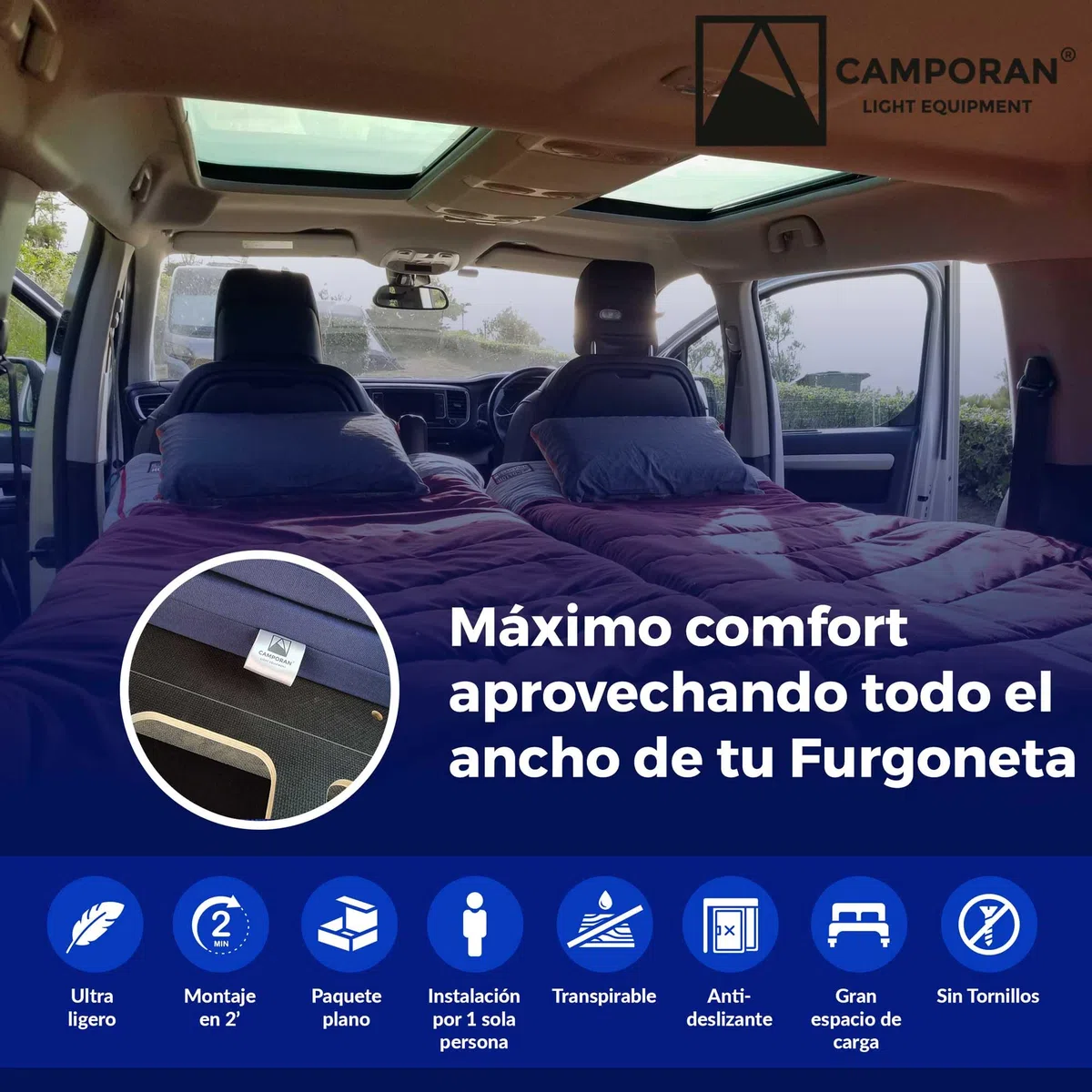 Cama Camper para Furgoneta PEQUEÑA con Colchón Plegable, Kit Camper Básico para Furgo, Cama Desmontable Fácil Montaje