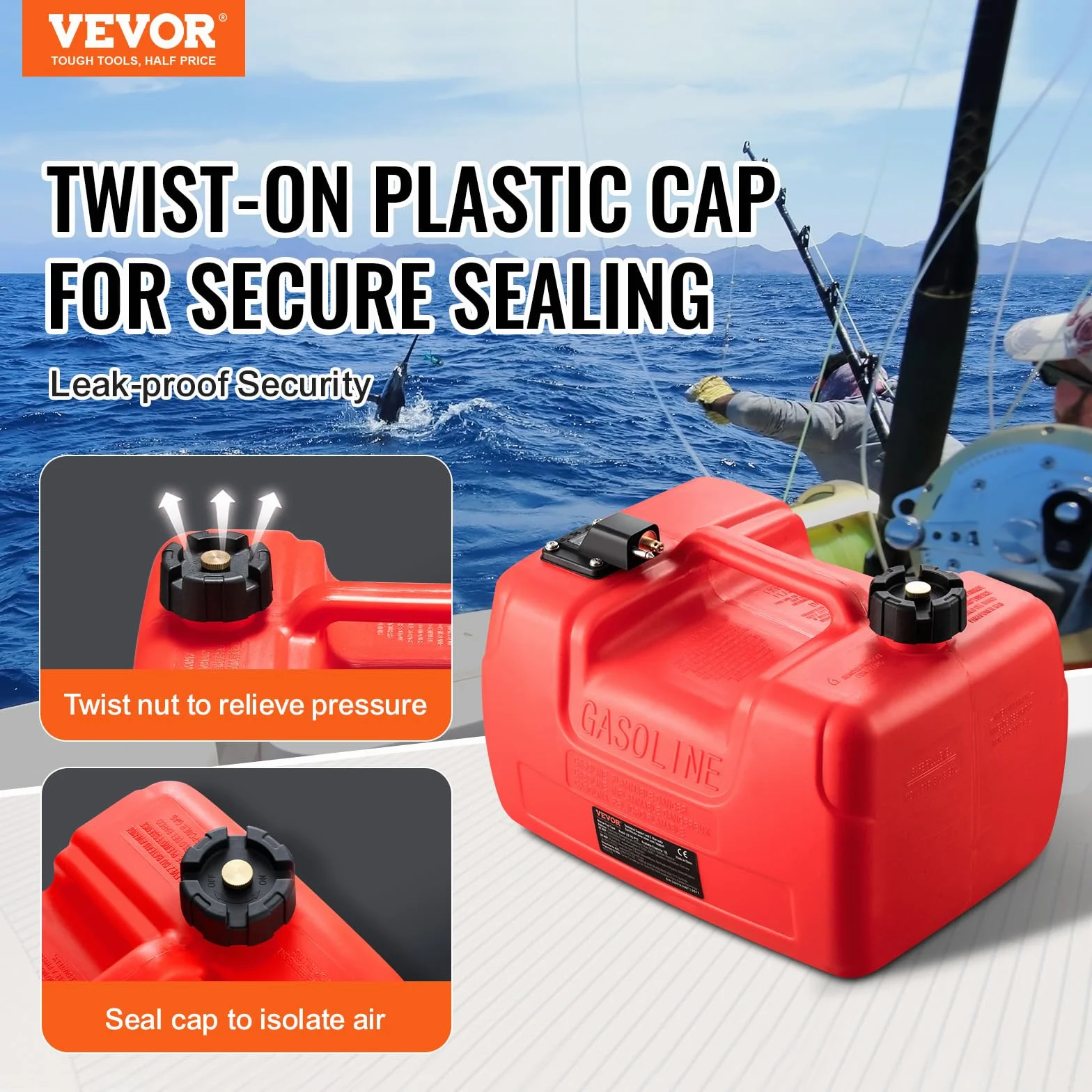 VEVOR Tanque de Combustible Marino, 12 L Tanque de Combustible Portátil para Barcos con Motor Fueraborda Tanque de Combustible de Plástico para Barcos Marinos con Manguera, Fácil de Traer