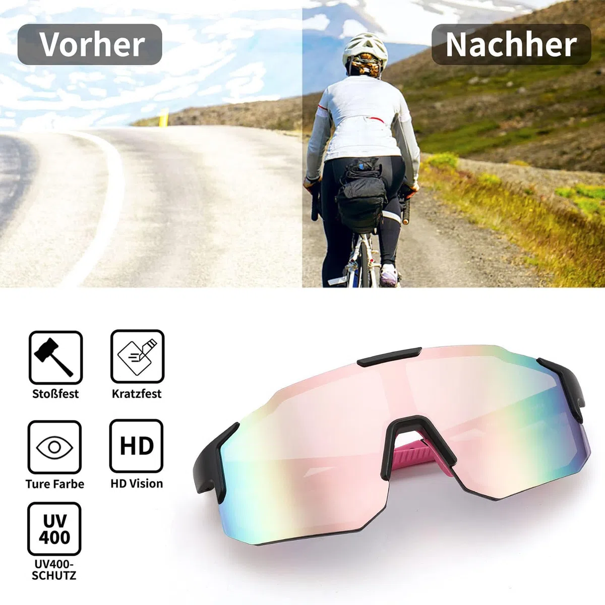 FEISEDY Gafas de Sol Deportivas para Hombre y Mujer Gafas de Ciclismo Gafas de Espejo Gafas Deportivas para MTB Carreras Correr Enduro con Protección UV400 B2388