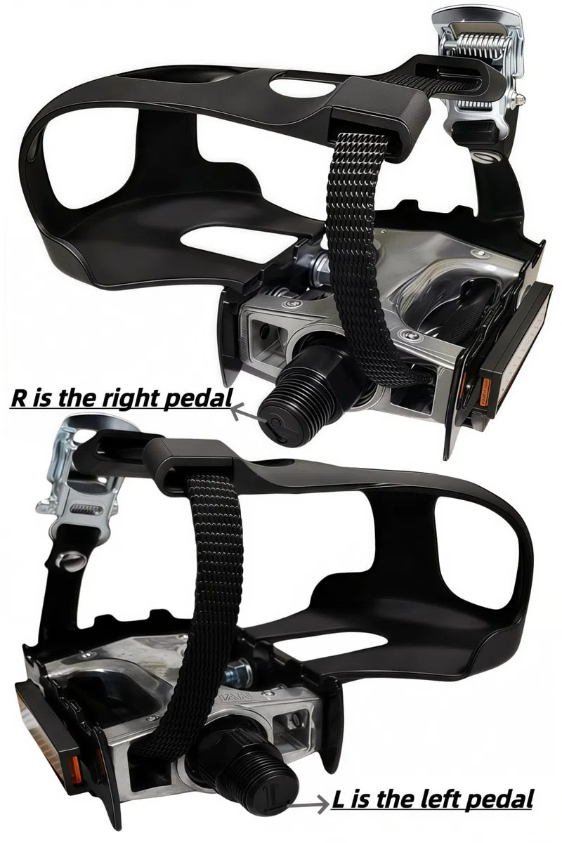 YBEKI Pedales de bicicleta Pro-Grade con clips ajustables para los dedos y correas para los pies, eje de 9/16 pulgadas, apto para Peloton, Schwinn, Sunny, Spinning, Mountain Bike y bicicleta de