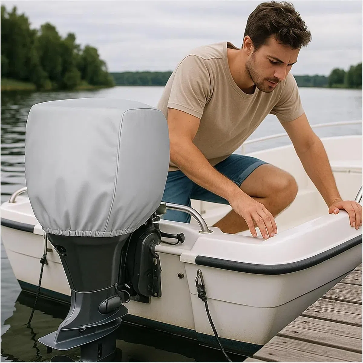 CoCo Cubierta para Motor de Exterior, 600D, Resistente al Agua, Remolque, Cubierta de Motor, Universal para Mercury, Yamaha, Suzuki, Evinrude. Gris