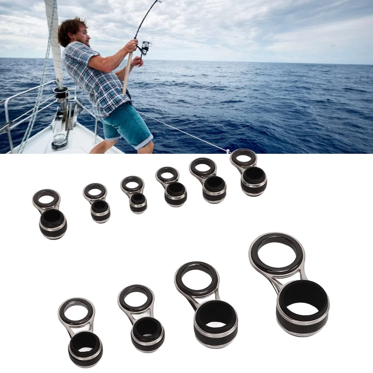 Anillos de Guía de Caña de Pescar de 5 Tamaños, Juego de Guía de Ojo de Caña de Pescar de Acero Inoxidable de Cerámica de 10 Piezas
