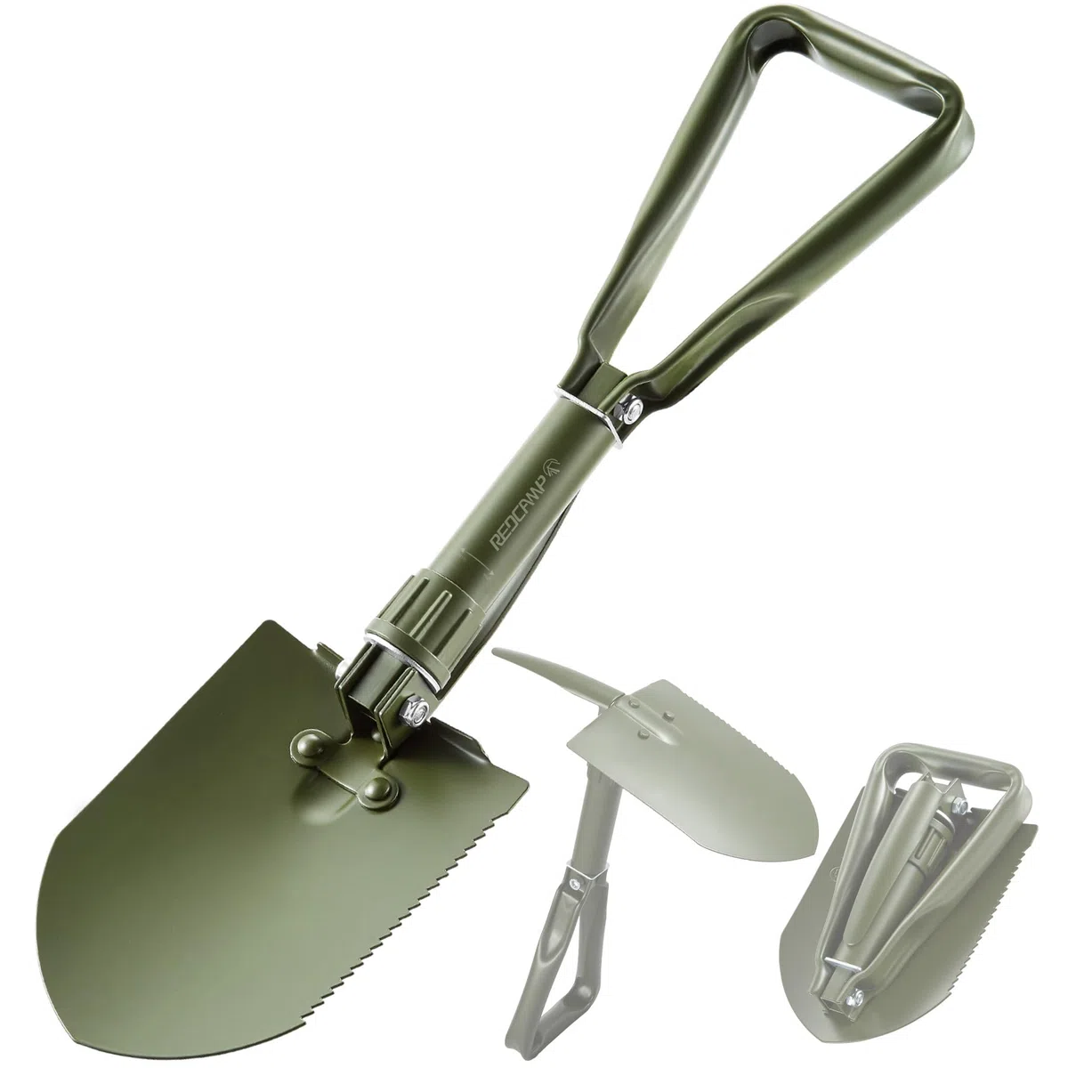 REDCAMP Pala Militar Plegable para Camping, Herramienta de atrincheramiento de Acero de Alto Carbono, Pala de Triple Mango con Cubierta (Verde, 2.5 Libras)