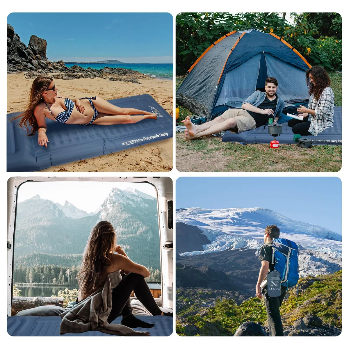 Colchoneta Autoinflable 12cm Grosor, Esterilla Camping Con Almohada, Equipo Duradero, Plegable, Ultraligero, Impermeable Para Caminatas, Vivac y Aire Libre 4 Estaciones