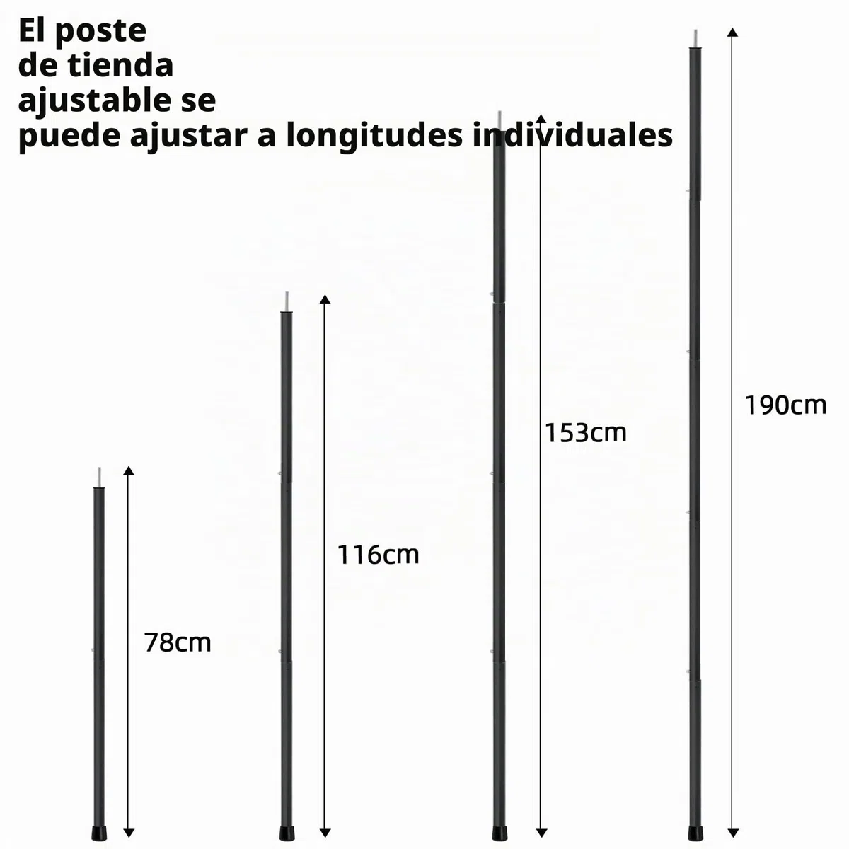 KOMCLUB Barras telescópicas de Aluminio para Carpa, Ligeras, Ajustables, de Repuesto, para Camping, Deportes al Aire Libre