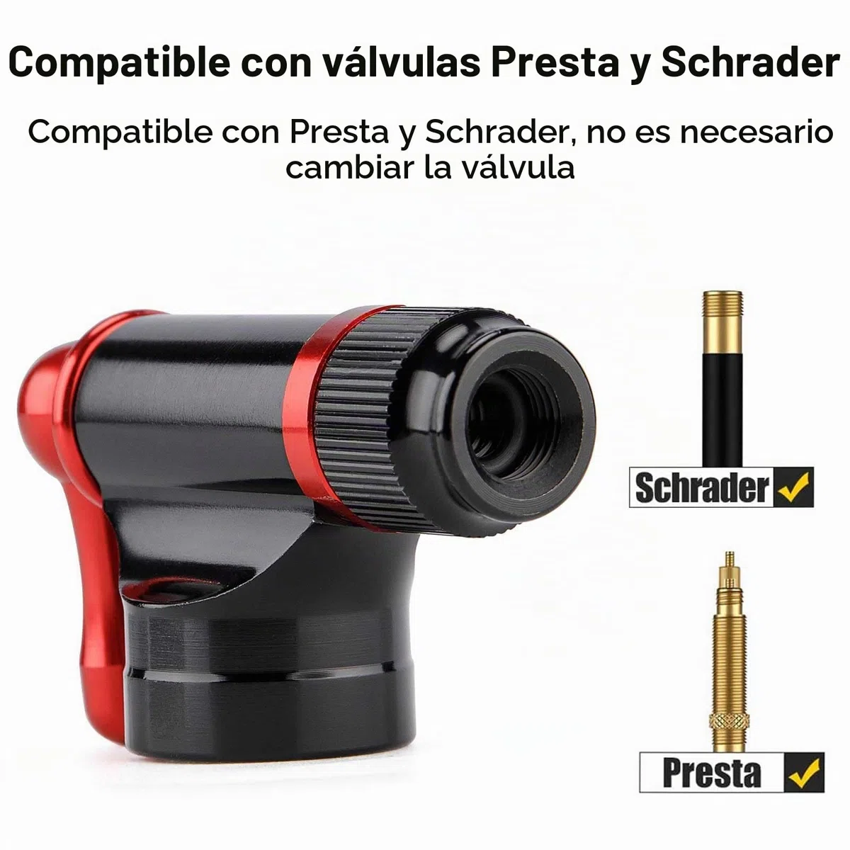Kit de inflador de CO2 con 5 Cartuchos roscados de CO2 de 16 g - Compatible con válvulas Presta y Schrader - Bomba portátil de CO2 para neumáticos de Bicicleta con Multiherramienta