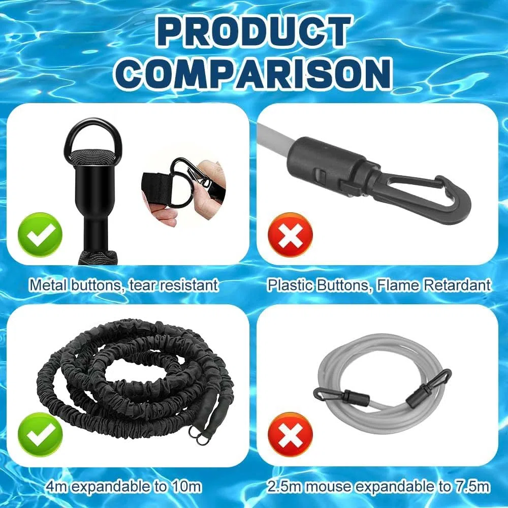 Cinturón de natación más ancho para piscina para adultos, 10 cm de ancho, 4-12 m, sistema de contracorriente ajustable para piscina con 2 hebillas de repuesto de acero inoxidable 304, adecuado para