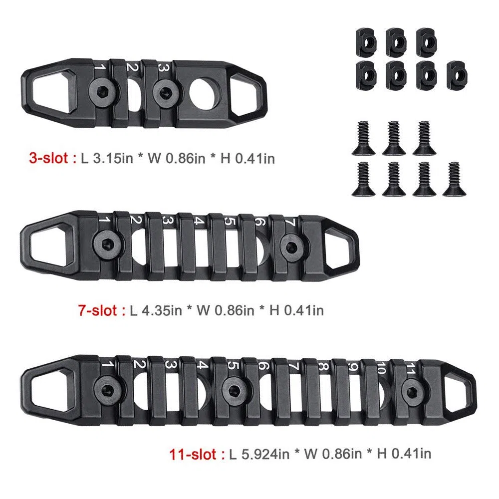3pcs Compatible con Aluminio M-Lok/Keymod Picatinny Rail 3-Slot 7-Slot 11-Slot M-LOK/Keymod Picatinny Rail Sección Accesorios para el Sistema M-LOK/Keymod