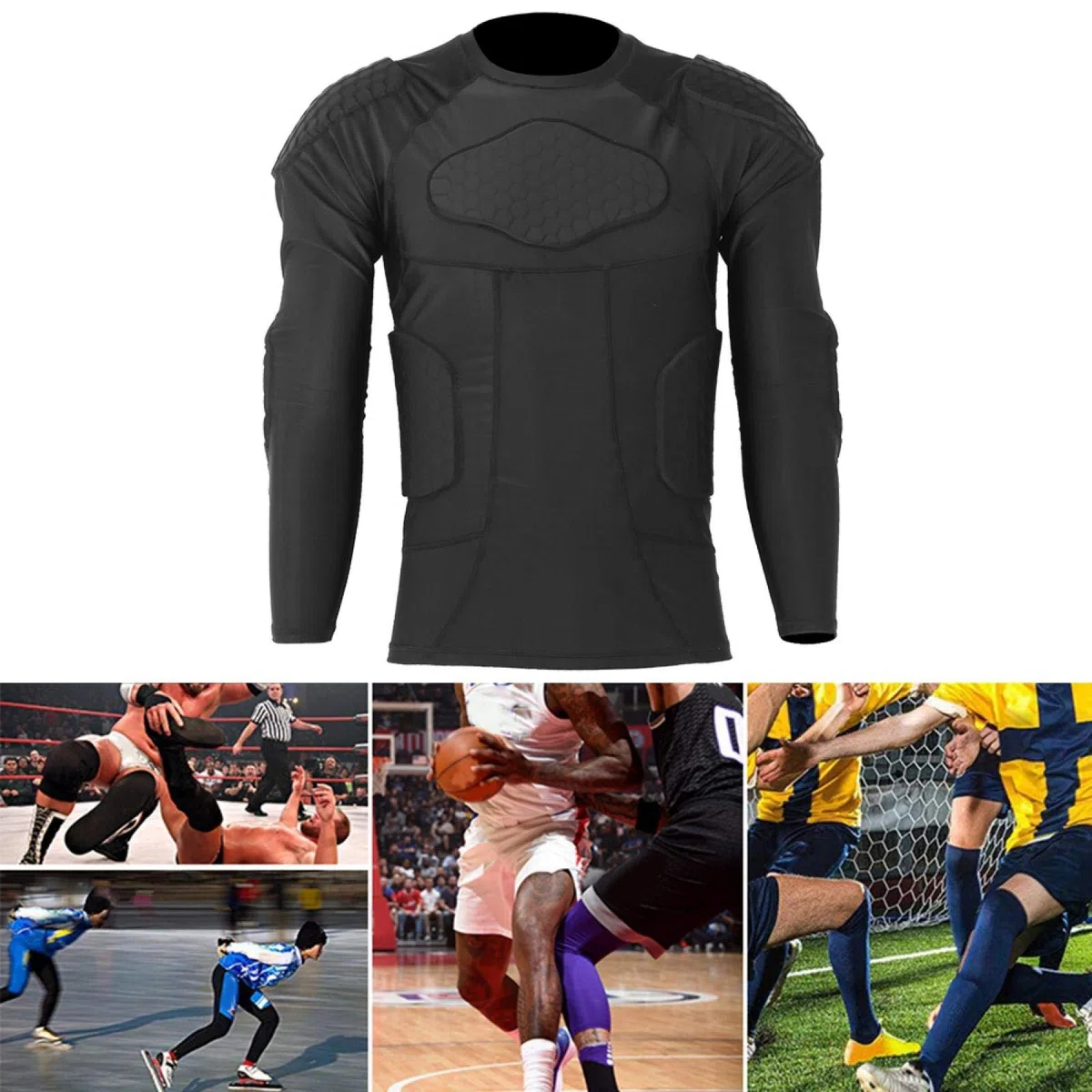 Chaqueta protectora deportiva,Camisa de compresión acolchada para hombres,Traje deportivo con protector de pecho anticolisión,Equipo protector de entrenamiento de esquí de baloncesto de fútbol(L)