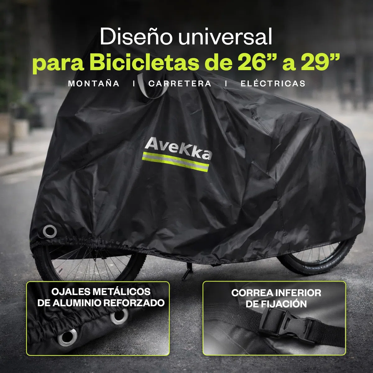 Funda Bicicleta Exterior Impermeable Avekka con Candado Antirobo - Accesorios Bicicleta Funda Impermeable 420D - Costuras Reforzadas y Protección UV - Incluye Cable 120 cm con Candado Antirrobo