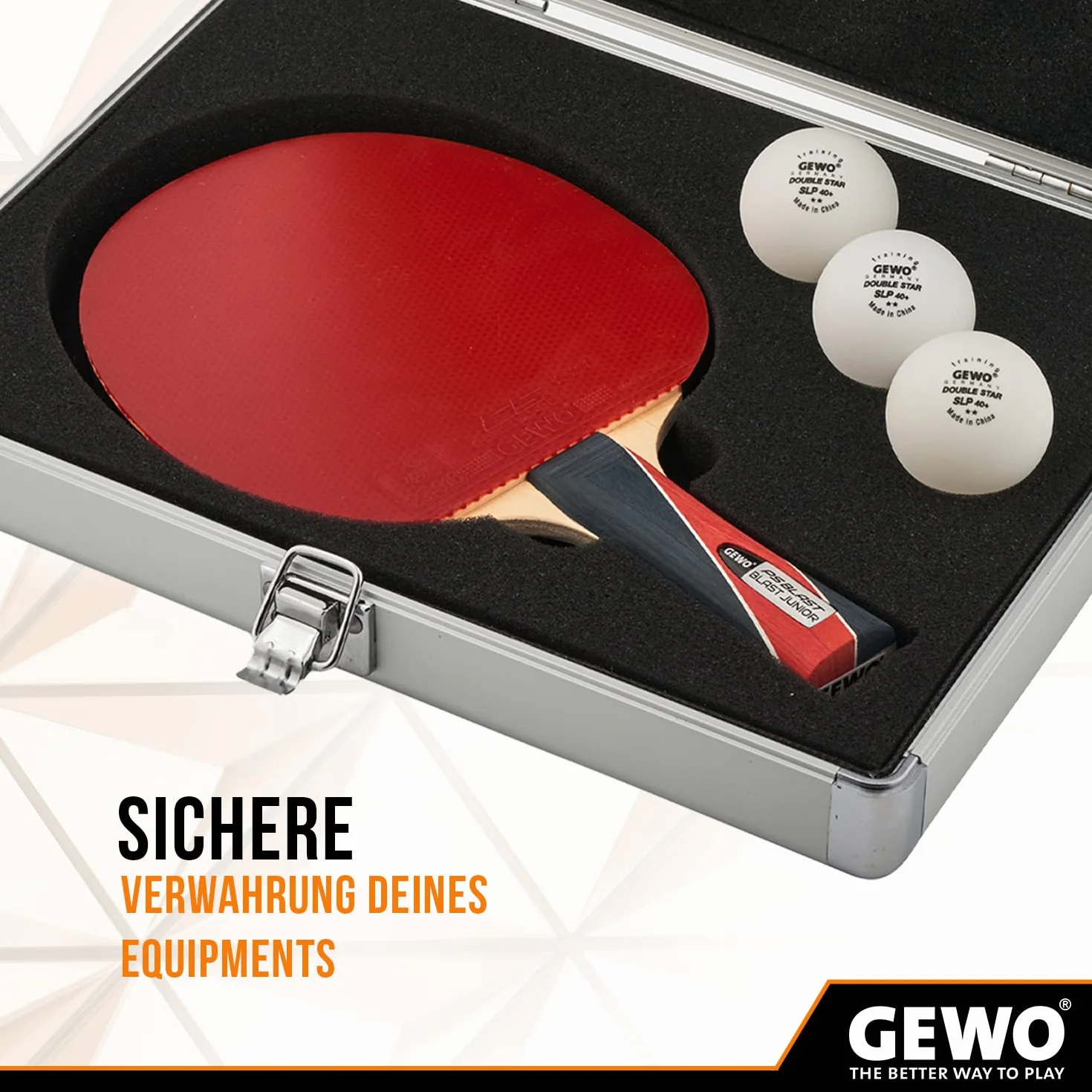 GEWO Maletín de aluminio para raqueta de ping pong, maletín de aluminio con espuma para un transporte protegido y almacenamiento seguro de raquetas de ping pong y pelotas de ping pong – maletín