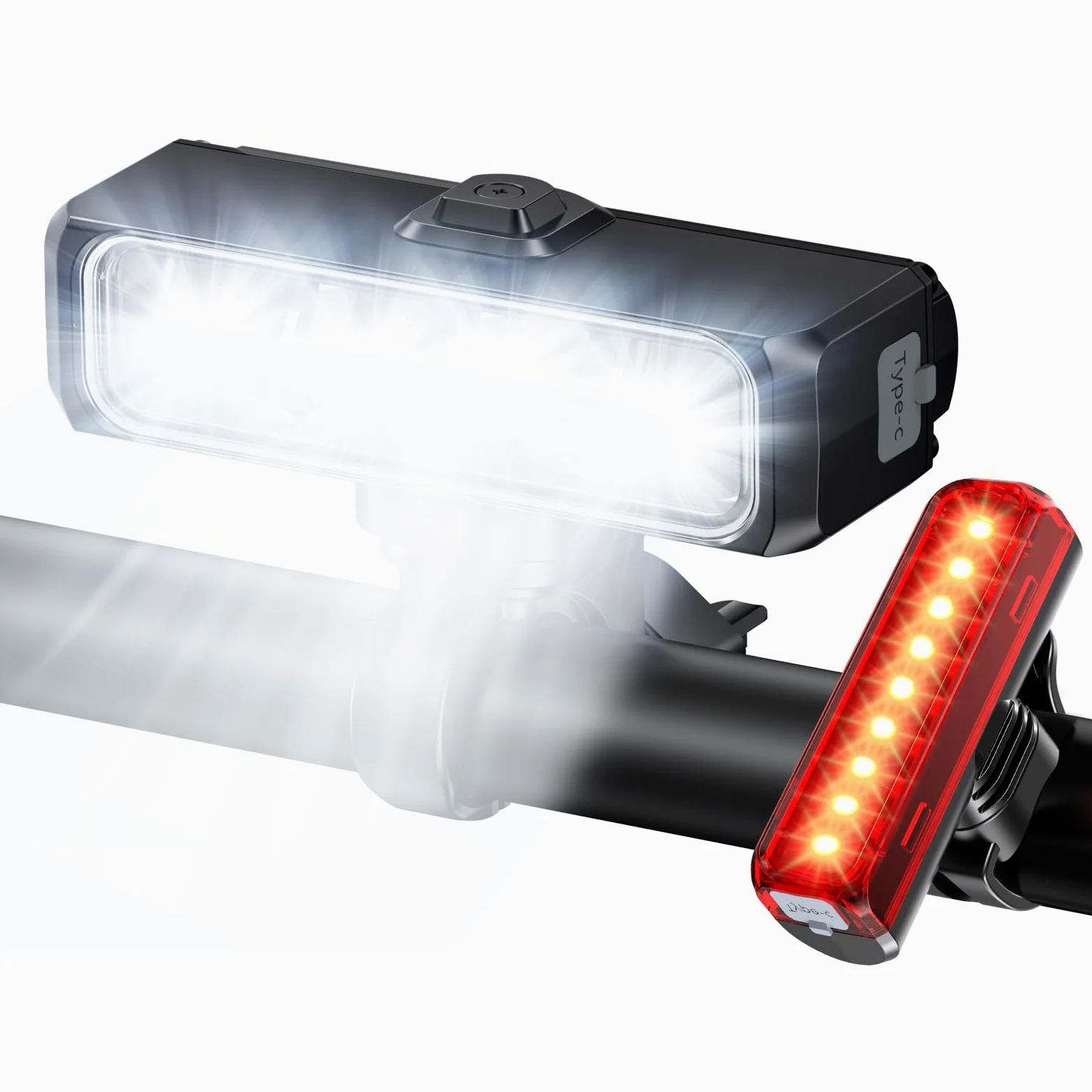 EOIWUY Luces Bicicleta Delantera y Trasera, Aluminio Cuerpo Luz Bicicleta Delantera Súper Brillante & Haz Amplio, Luz Bici Recargable USB con 4+5 Modos, Linterna Bicicleta para E-Bike/MTB/Todo Terreno
