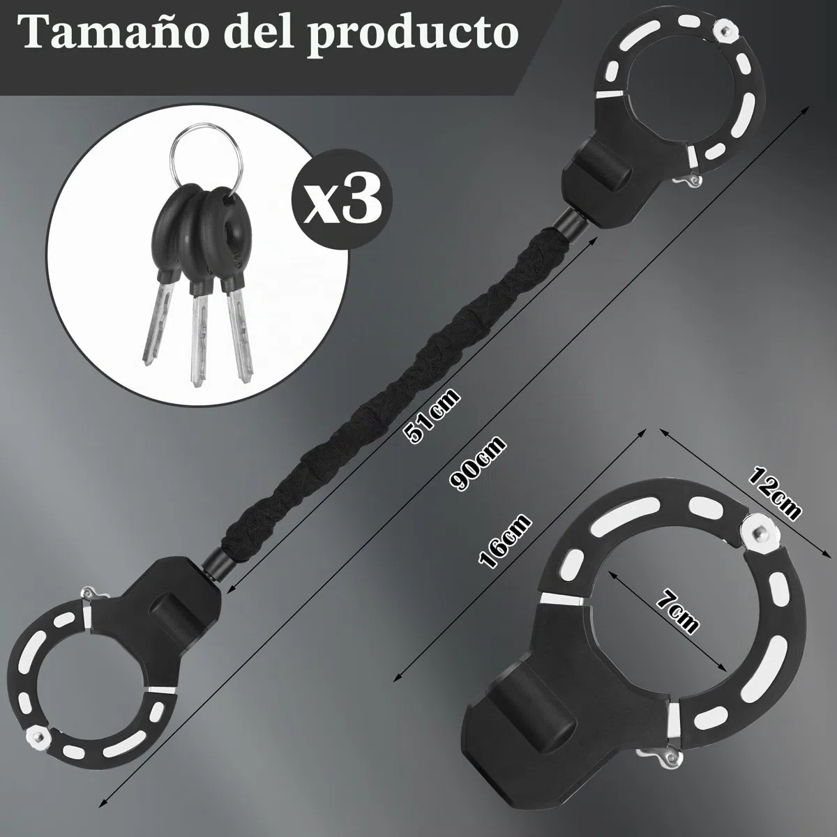 KOMABLEN Candado Patinete Electrico, Candado Bicicleta Antirrobo, Resistente Candado para Moto, Candado Esposas Bike Lock para Scooters, Bicicletas, Serrure à menottes pour scooter électrique