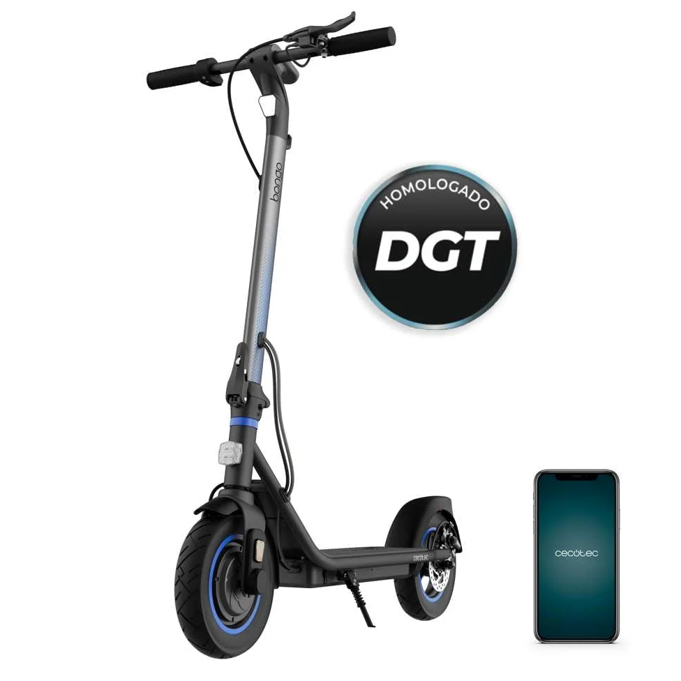 Cecotec Patinete Eléctrico Homologado con App Bongo D20 XL Connected. Potencia Máxima de 630W, Autonomía de hasta 20km, Ruedas de 10”, Supera Pendientes, Freno Delantero y Trasero