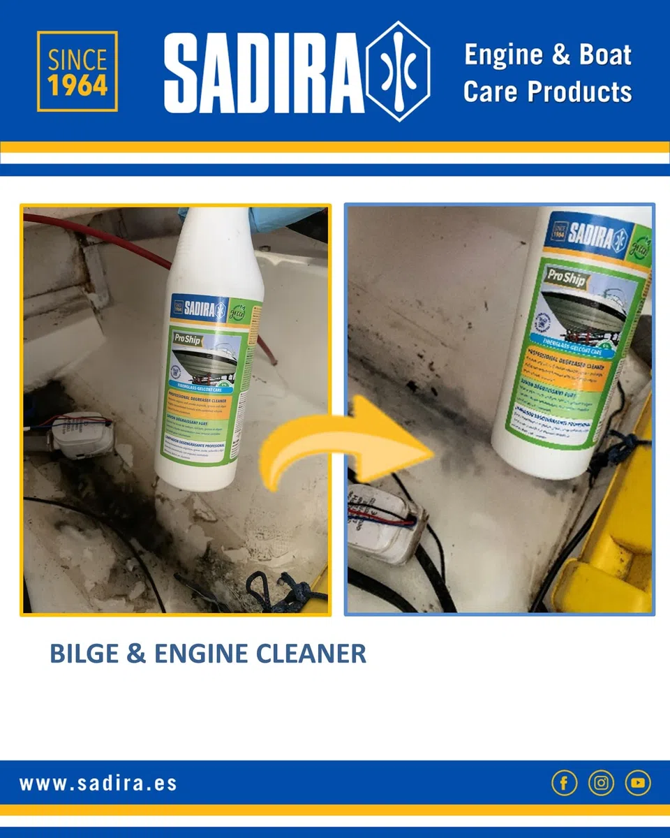Sadira | ProShip Limpiador Desengrasante 1L Spray. Multiusos para Barco. Elimina Manchas de Aceite, Grasa y carbonilla. Apto en Todas Las Superficies: Fibra, neumáticas, Madera y Aluminio