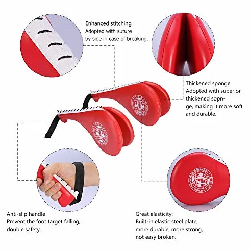Almohadillae Taekwondo,1 Par Pad Target PU Patada de Taekwondo Duradero Entrenamiento de Almohadilla de Patada de Taekwondo de Boxeo de Artes Marciales (Rojo)