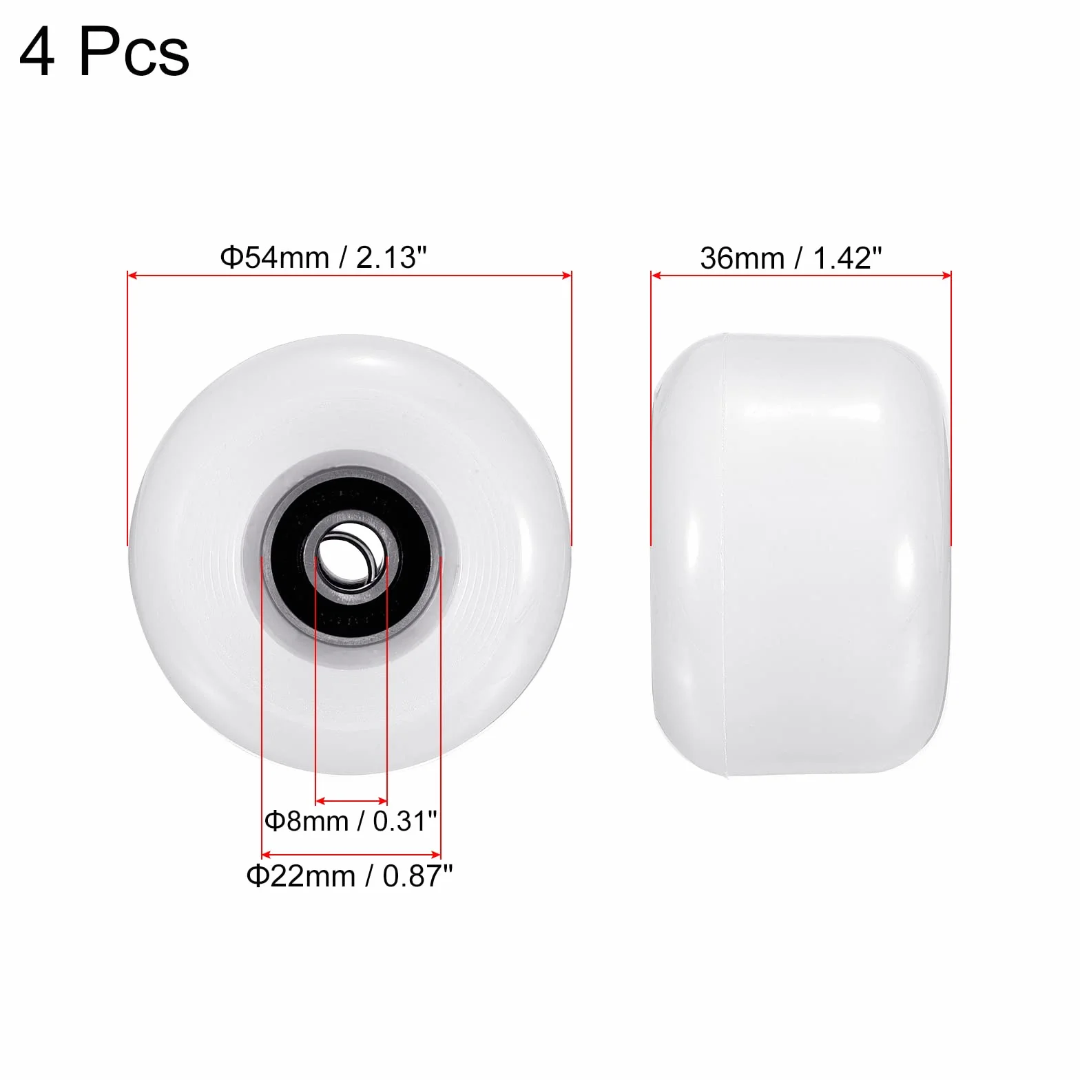 PATIKIL 54mm Patineta Rueda con Rodamientos ABEC-9, 4 Paquetes Calle Ruedas para Patinetas Crucero Rueda Repuesto 85A, Blanco
