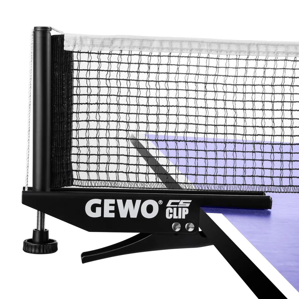 GEWO CS Clip - Red de Ping Pong para Mesa de Ping Pong, Resistente y Resistente, Juego de Metal para Sujetar con Tornillo de Ajuste de Altura y Estructura de Red Resistente, Color Negro, 152,5 cm de