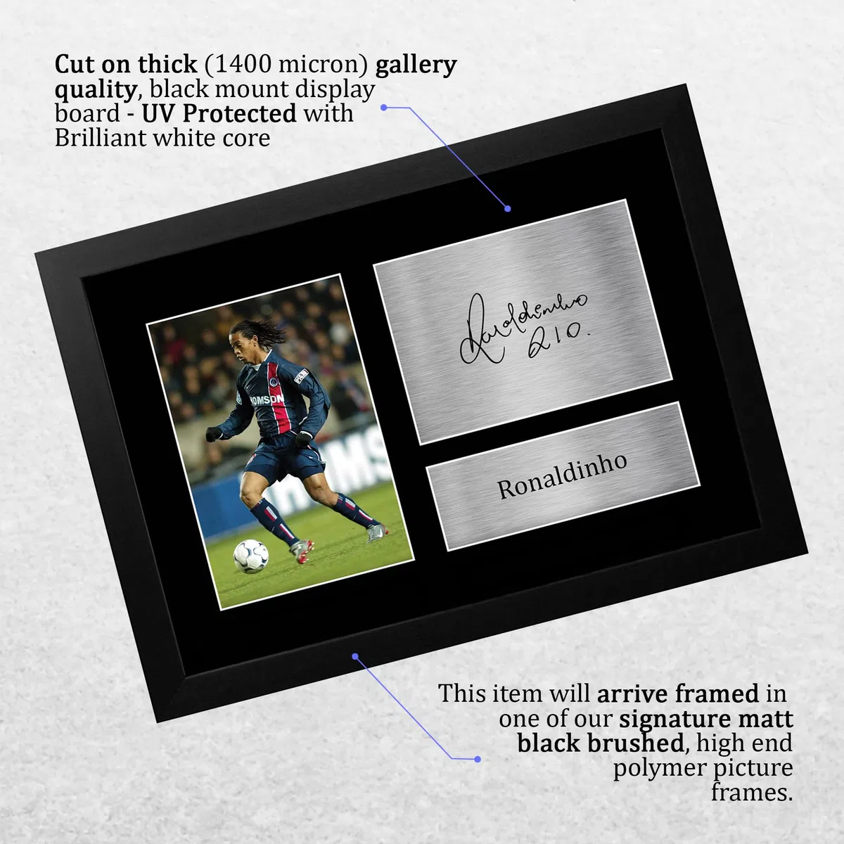 HWC Trading Ronaldinho Paris Blue and Reds Regalos Impresos Imagen De Autógrafo Firmado Para Los Aficionados Al Fútbol Y Partidarios - A4 Enmarcado