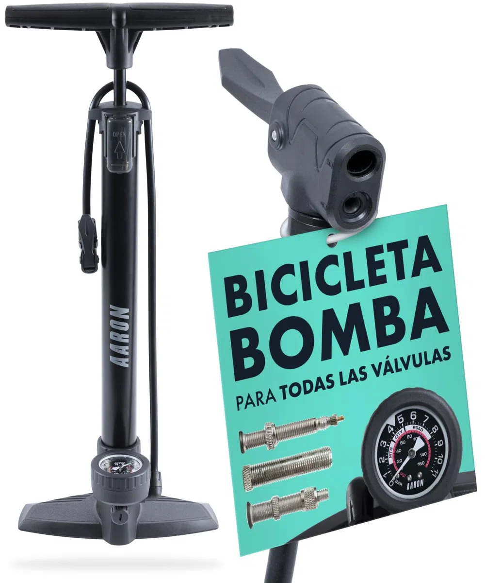 AARON AIR Bomba de pie para bicicleta con manómetro para todas las válvulas, bomba de alta presión para bicicleta de carretera, bomba de aire, bomba con accesorio de bola (gris)