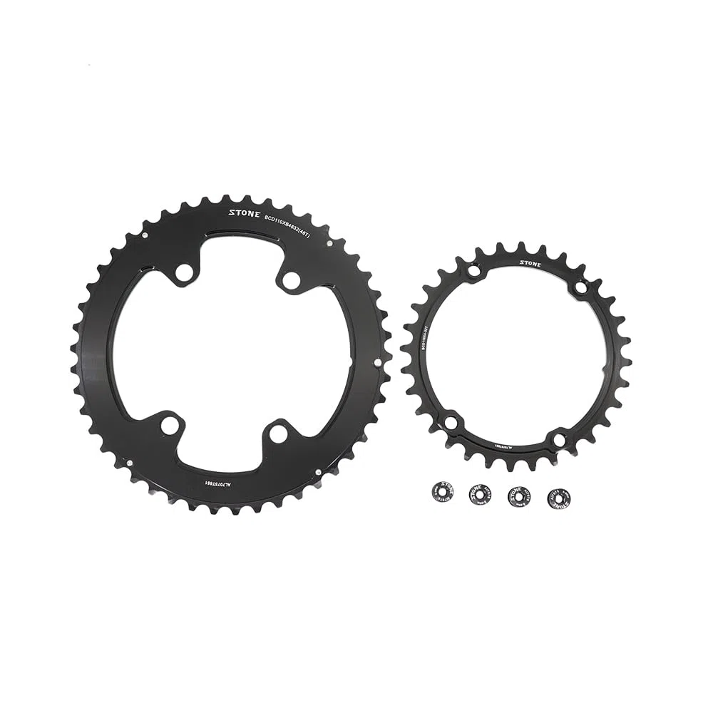 STONE - Platos Redondos 2X 110 BCD Compatible con Shimano (FC) Carretera y Rotor 4x110BCD Road Road CNC Aluminio 7075-T651, 4 Brazos, 5800 105, 6800 Ultegra, 9000 Dura Ace