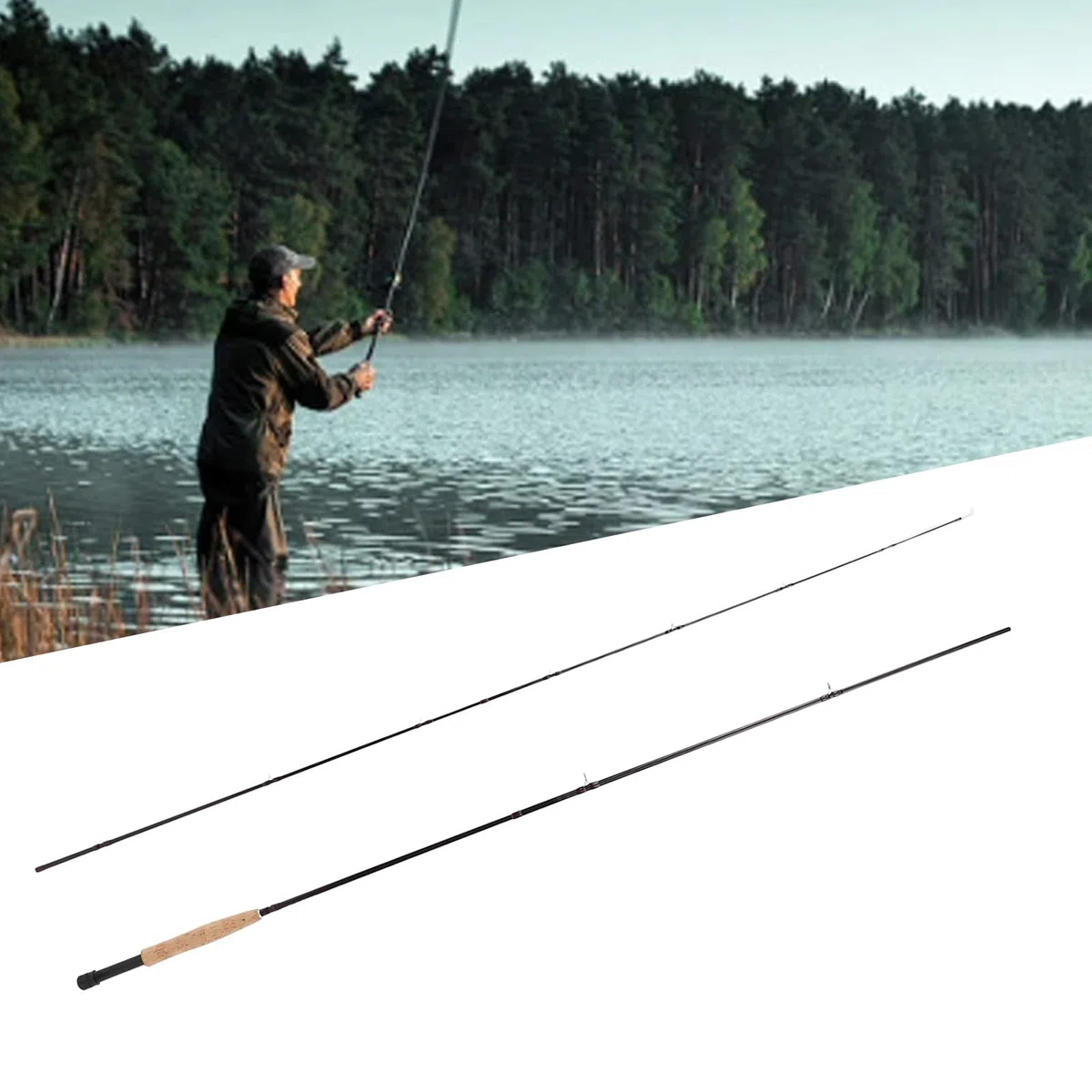 Caña de pescar con mosca, caña flexible de 4 piezas con bolsa de almacenamiento para actividades al aire (poste único de 2,7 m)