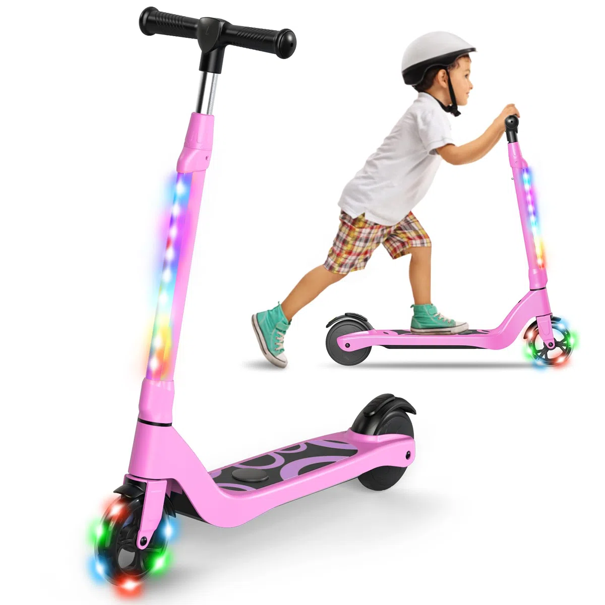 SISIGAD - Patinete eléctrico para niños de 6 a 12 años, 5.3", con Luces LED Intermitentes y 3 Alturas Regulables, Carga máxima de 10 km/h, Motor 45 W, Carga máxima 70 kg