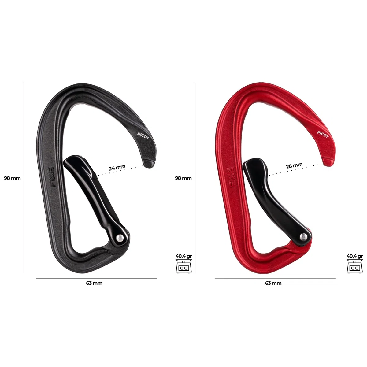 FIXE - Cinta Exprés Picot Team Edition para Escalada Deportiva y Desplomes - Alta Visibilidad y Máxima Precisión - Mosquetones Picot Curve + Straight - Poliamida - 18 cm - Color Rojo