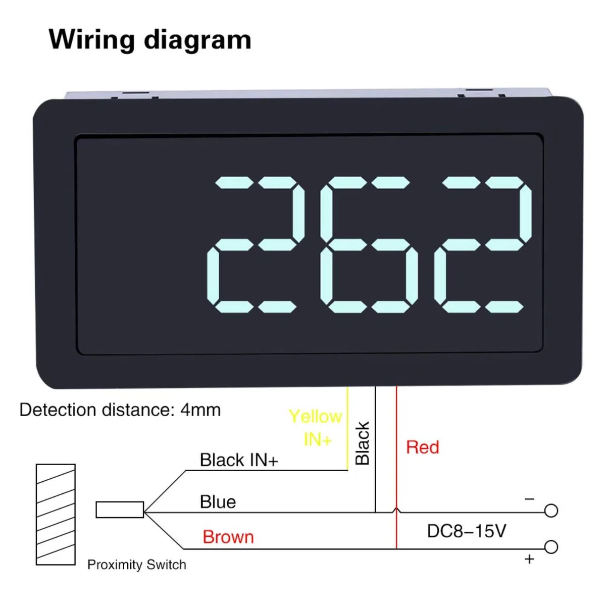 Medidor de Contador de Panel, Contador de Arriba/Abajo de LED, Pantalla Digital LED DC 4 Dígitos 0-9999 Arriba/Abajo Más/Menos Contadores Electrónicos con Cable