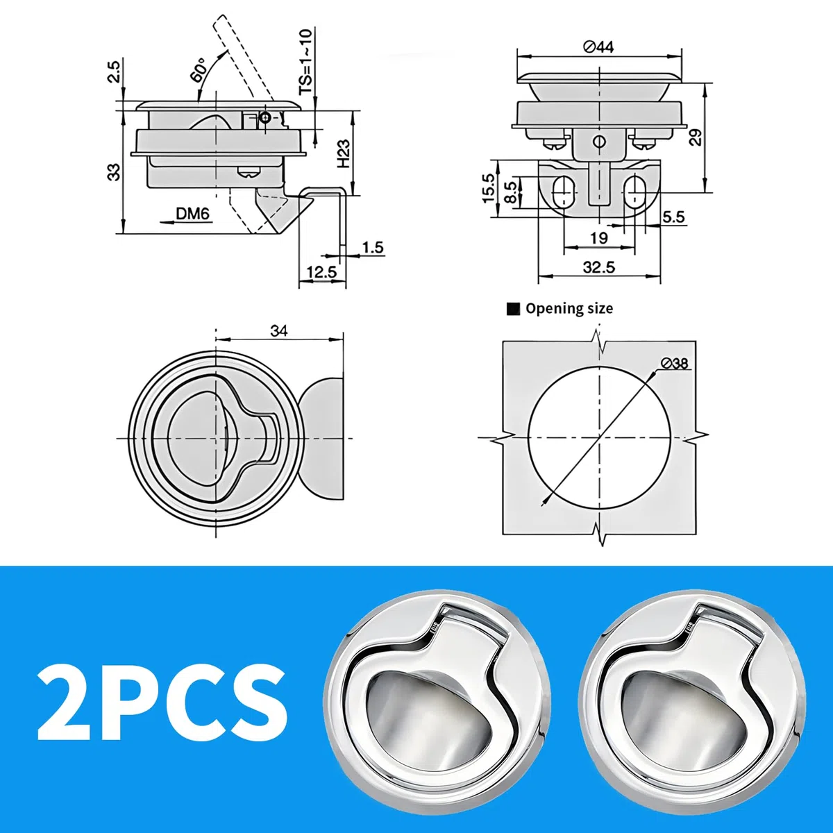 2pcs Trampilla para botes,acero inoxidable tirar de la escotilla Hatch Latch Slam Latch para RV Marine Boat RV Plata