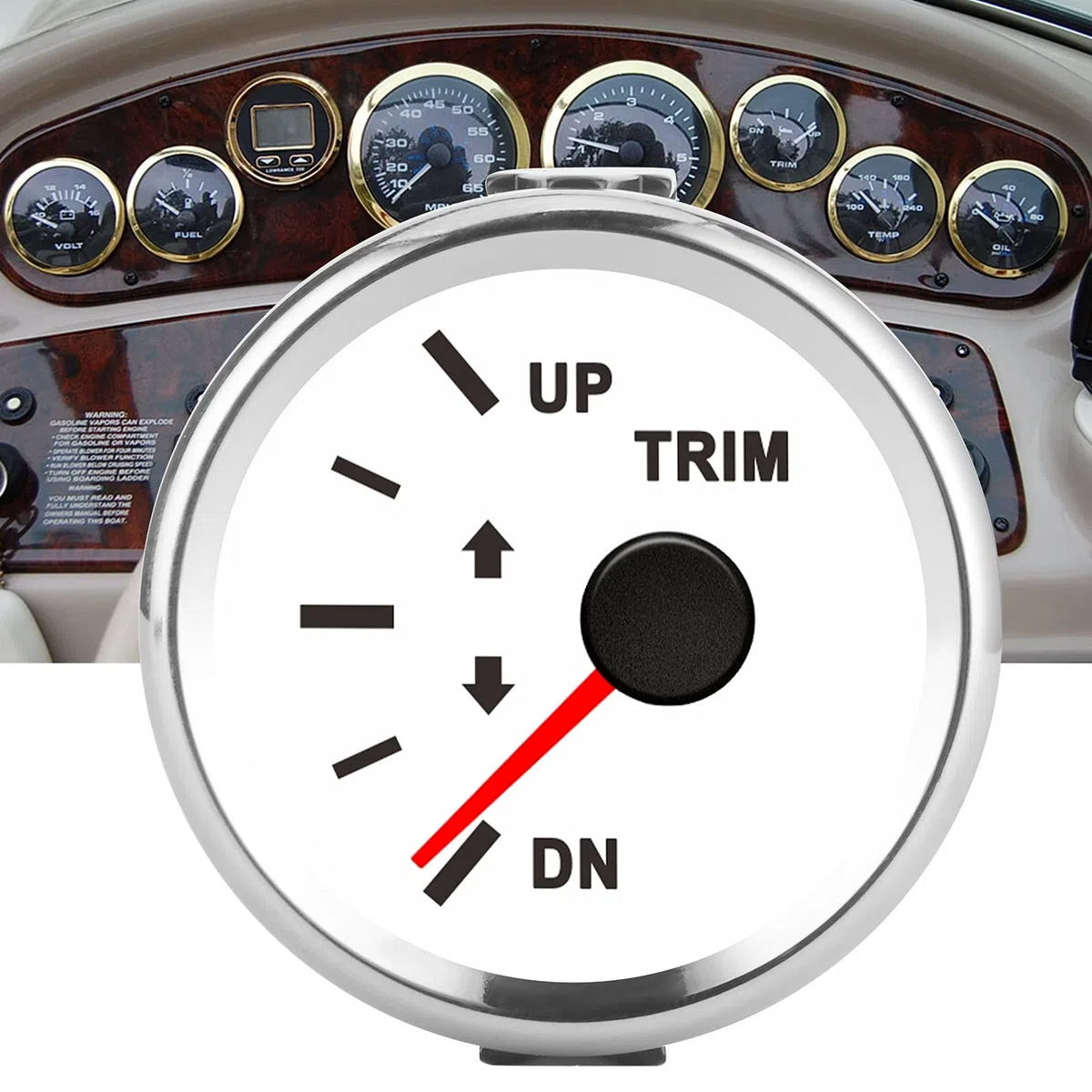 Trim Gauge IP67 a prueba de, Yosoo de agua 9-32 V CC 52 mm Indicador de equilibrio de compensación de barco para barco Yacht Marine(Marco plateado sobre blanco)
