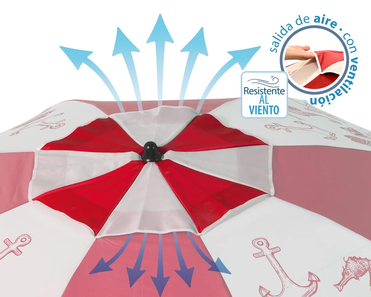Atosa Sombrilla de Playa Ø desde 180 a 240 cm de Aluminio Modelo Fondo Marino con Bolsa de Transporte y con Protección Solar UPF 50+ en Colores Azul y Rojo