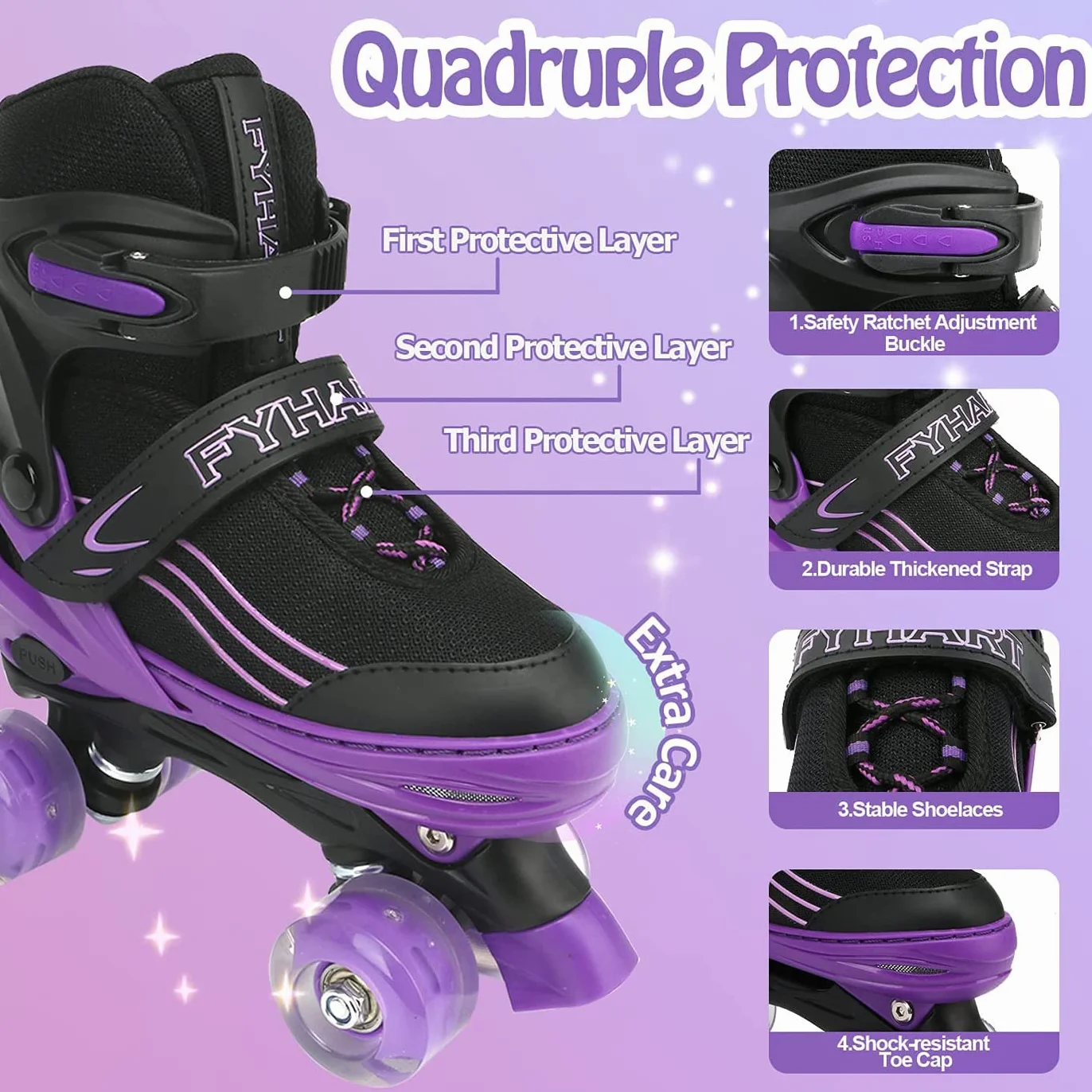 Patines para niñas, Patines para niños, Patines Infantiles con iluminación en Todas Las Ruedas, Aptos para Interior y Exterior, Mediana (Black Purple, M (32-36 EU))